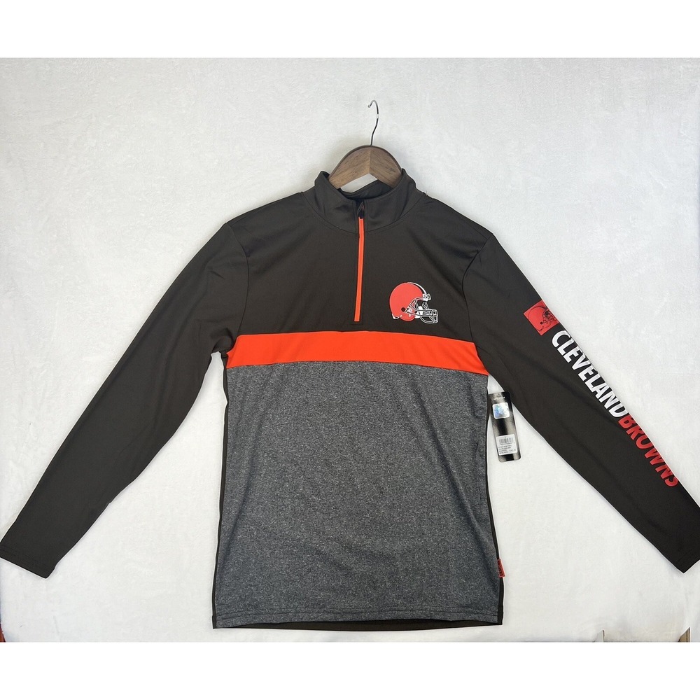 Cleveland Browns NFL Men's Sz Small  1/4 Zip‎ Long Sleeve Pullover Brown (Read)